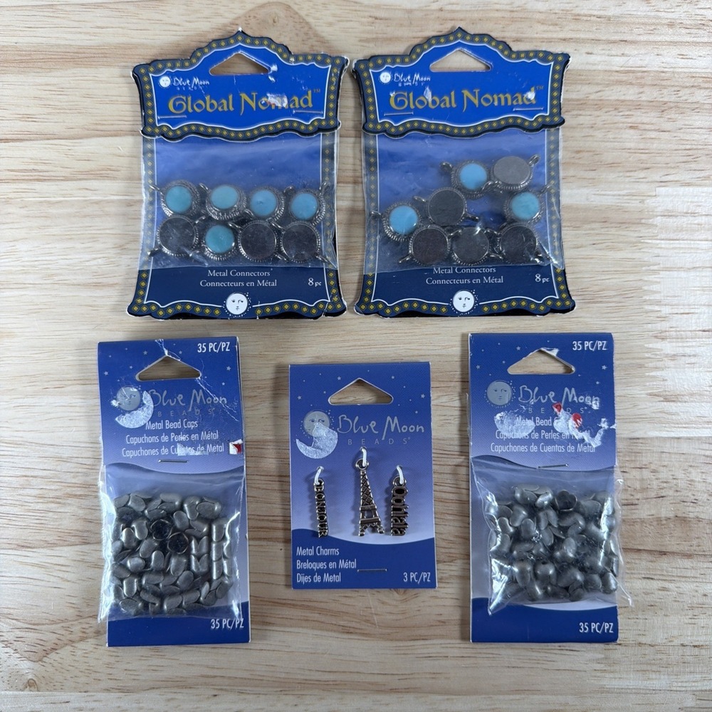 Blue Moon Beads Silver Findings Lot Charms Blue Connectors Etc.